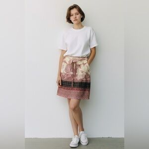 TRUCCO Boho Floral Print Skirt - Red cream black with a lace up belt Sz 44 US 10